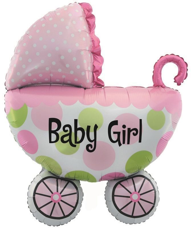 Фигурный шар, фольгированный с гелием, коляска, "Baby Girl", для девочки