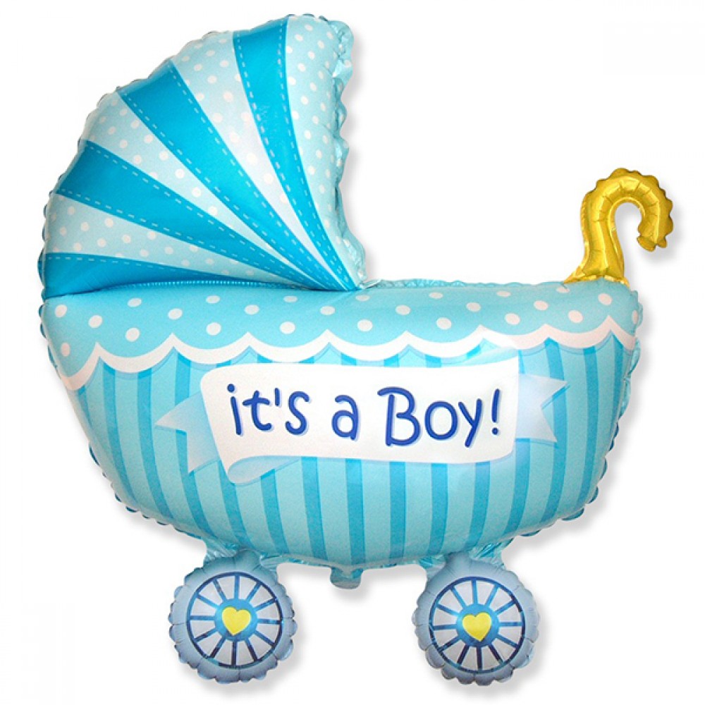 Фигурный шар, фольгированный с гелием, коляска, на выписку, "it's a Boy!", для мальчика